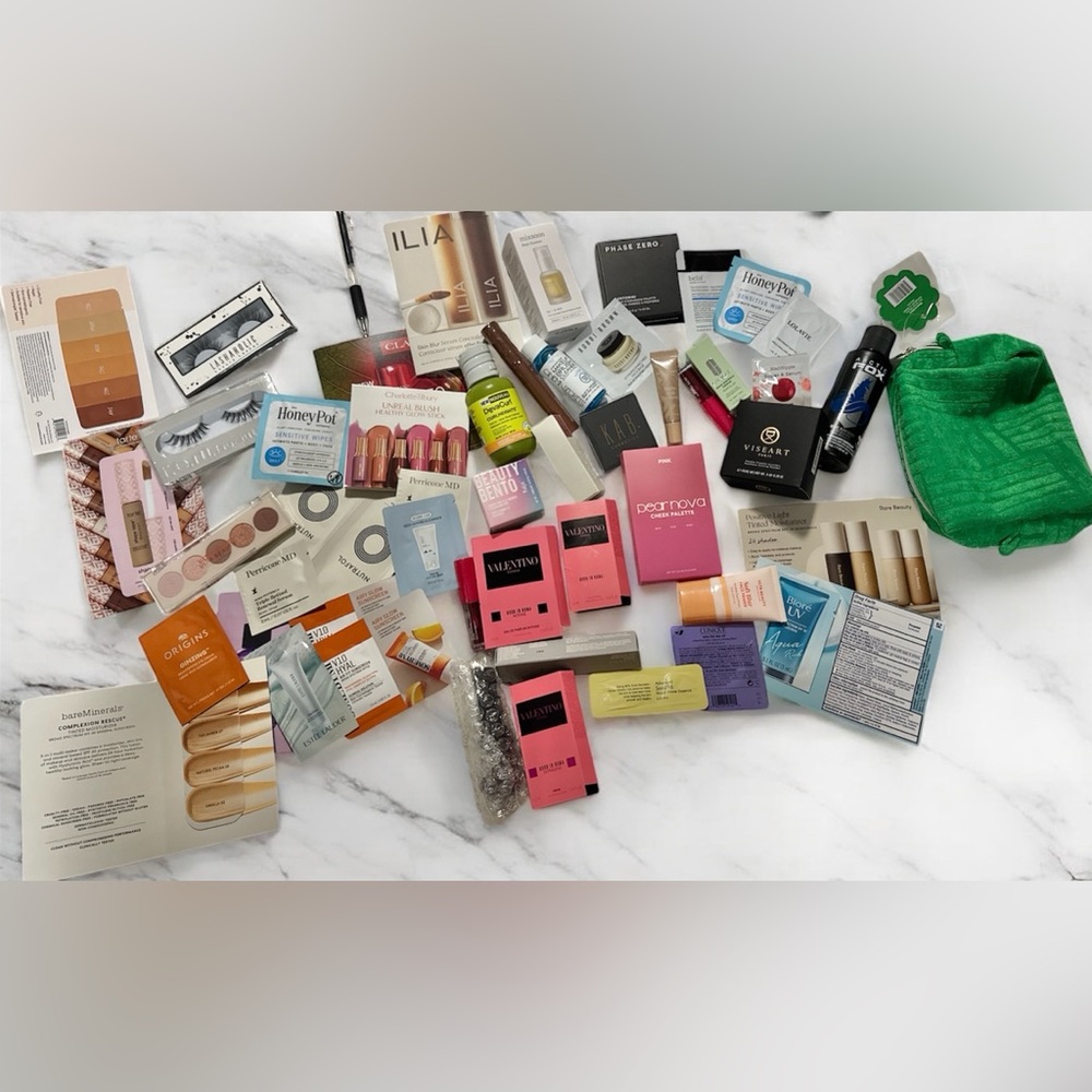 HUGE Luxury Makeup & Skincare Lot: 10 FULL SIZE + 25 Samples & Bag!